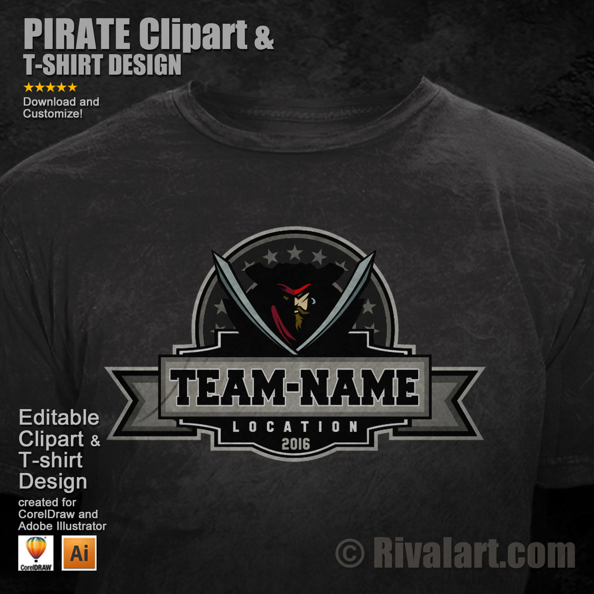 Pirate Clipart & Pirate T-shirt Design LFT Chr 07 – Rivalart