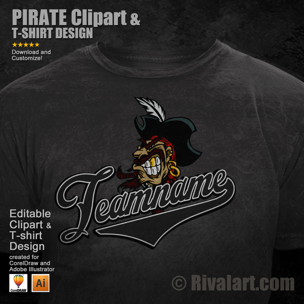 Pirate Clipart & Pirate T-shirt Design LFT Chr 05 | Instantly Downloadable  and Editable