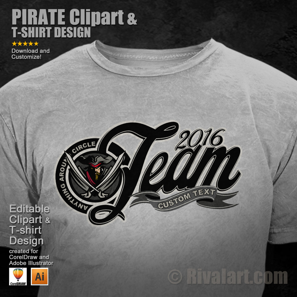 Pirate Clipart & Pirate T-shirt Design LFT Chr 05 | Instantly Downloadable  and Editable