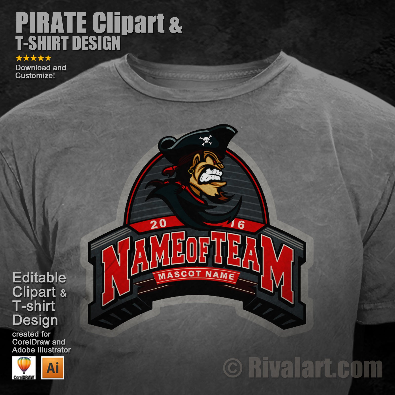 Pirate Clipart & Pirate T-shirt Design LFT Chr 05 | Instantly Downloadable  and Editable