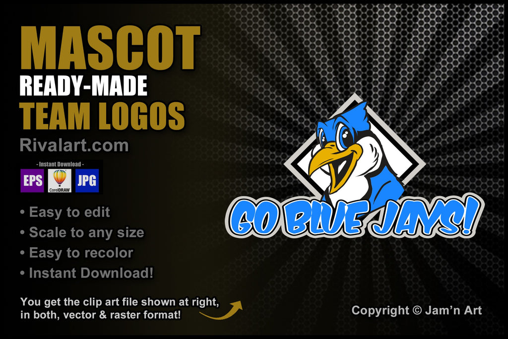Vector - Cool Blue Jays with Muscles Graphic Colored Muscular Strong Mascot